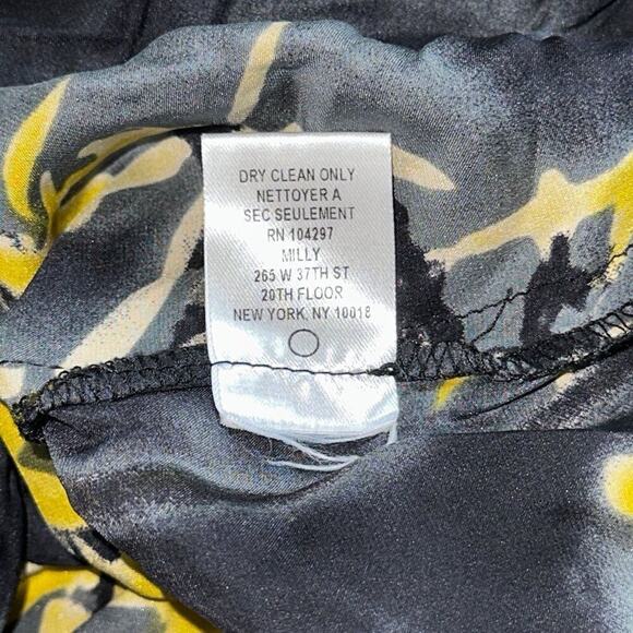 Milly Georgette silk mock turtleneck yellow and black watercolor floral print be - Picture 4 of 5